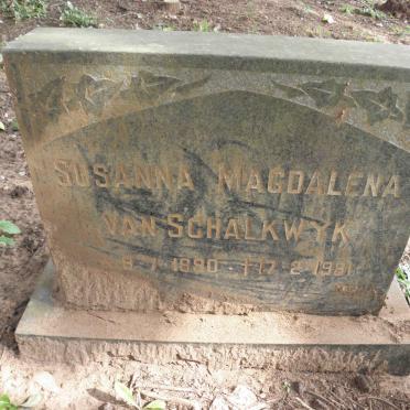 SCHALKWYK Susanna Magdalena, van 1890-1981