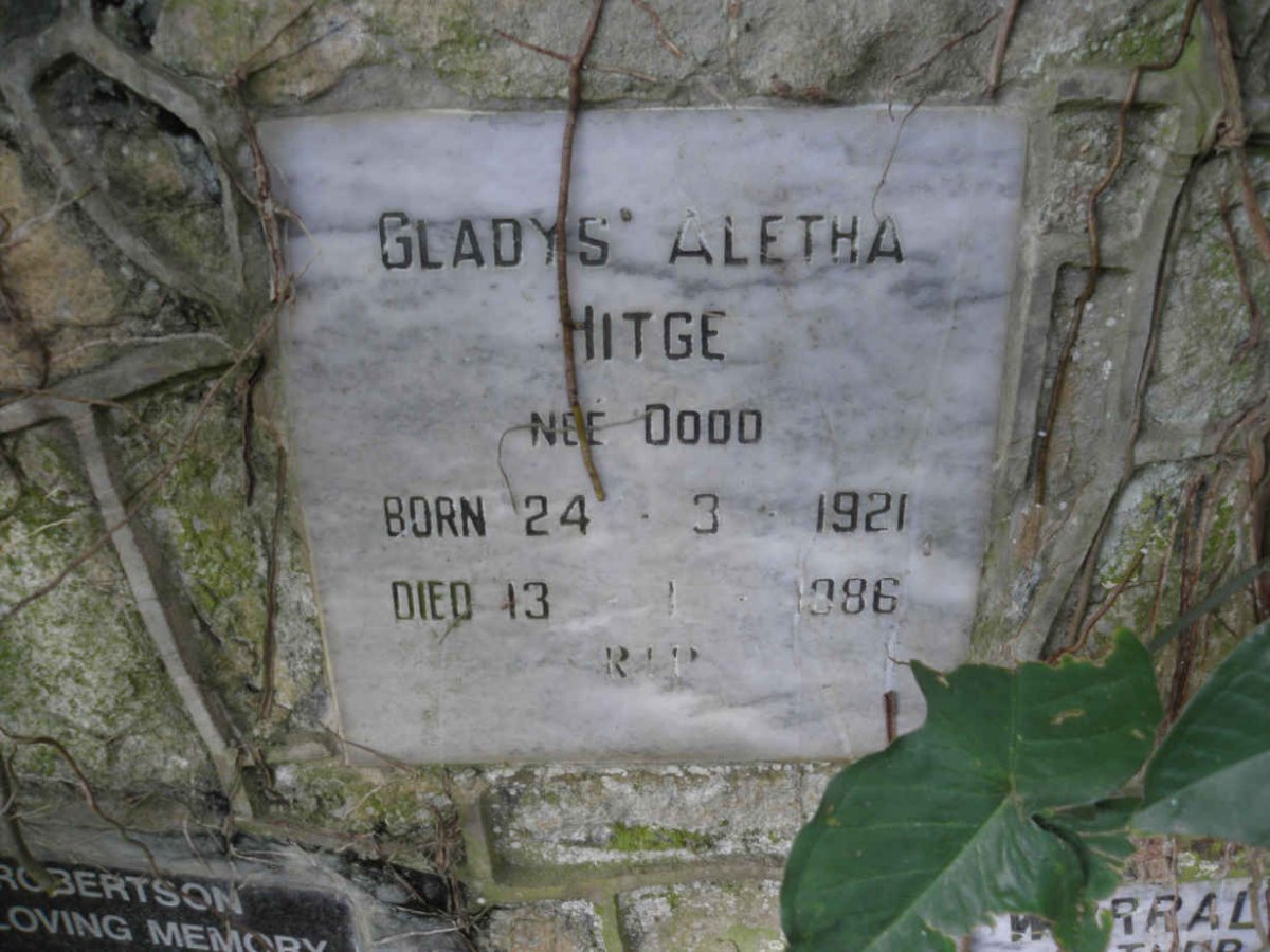 HITGE Gladys Aletha nee DODD 1921-1986