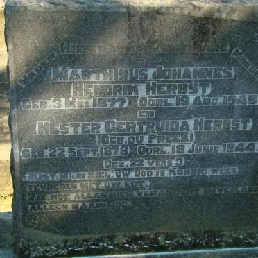 HERBST Marthinus Johannes Hendrik 1877-1945 &amp; Hester Gertruida DU PREEZ 1878-1944