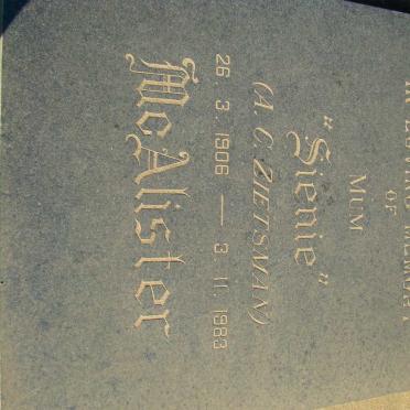 McALISTER A.C. neé ZIETSMAN 1906-1983