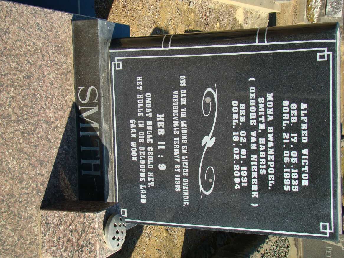 SMITH Alfred Victor 1935-1995 &amp; Mona VAN NIEKERK voorheen SWANEPOEL nee HARRIS 1931-2004