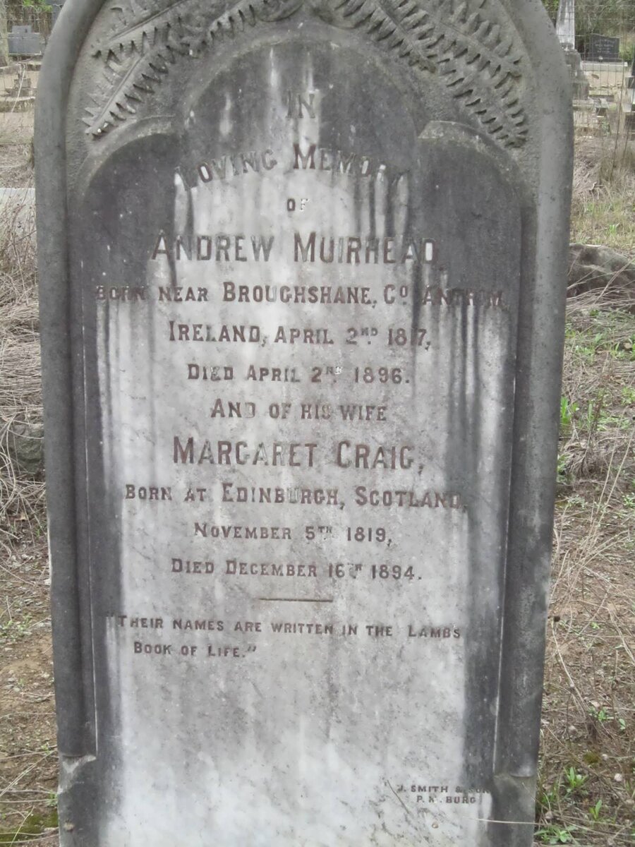 MUIRHEAD Andrew 1817-1896 &amp; Margaret CRAIG 1819-1894