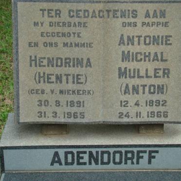ADENDORFF Antonie Michal Muller 1892-1966 &amp; Hendrina V. NIEKERK 1891-1965