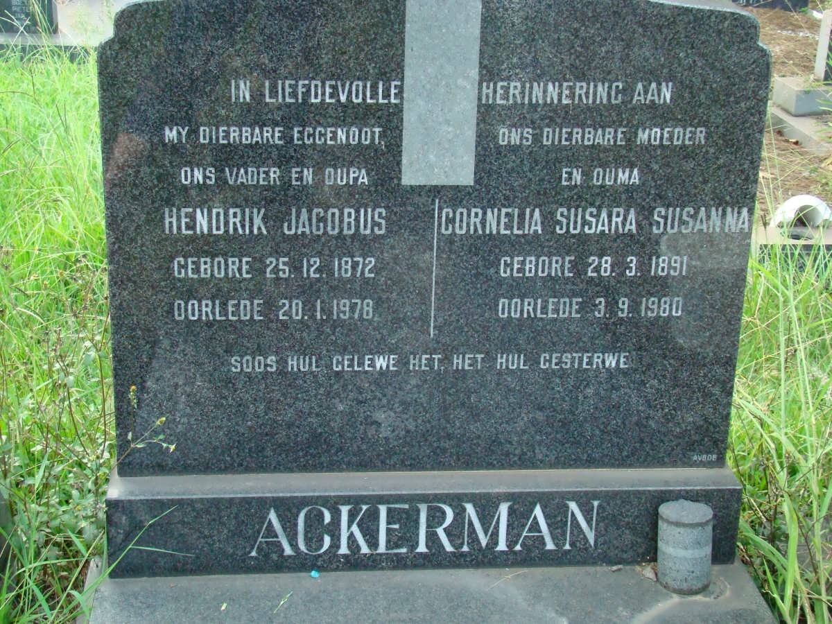 ACKERMAN Hendrik Jacobus 1872-1978 &amp; Cornelia Susara Susanna 1891-1980