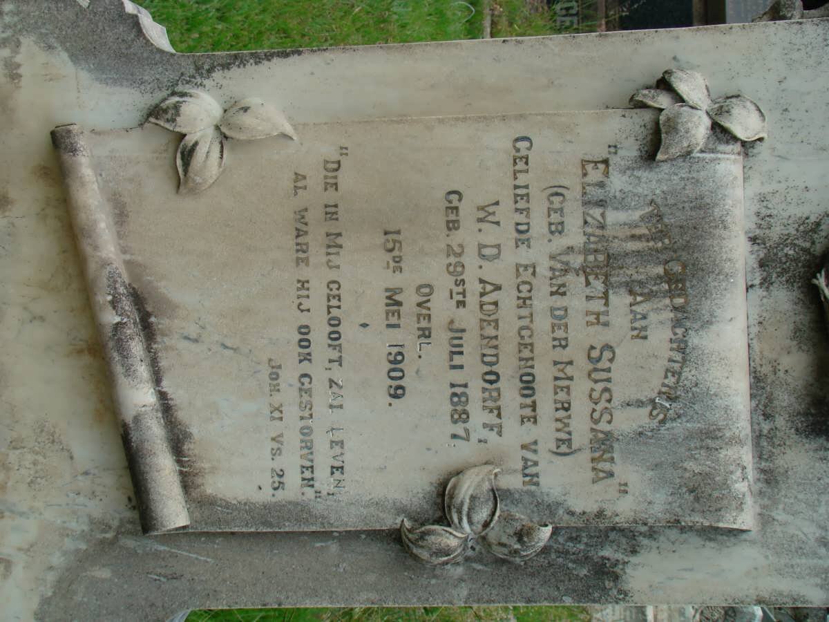 ADENDORFF Elizabeth Sussana nee VAN DER MERWE 1887-1909