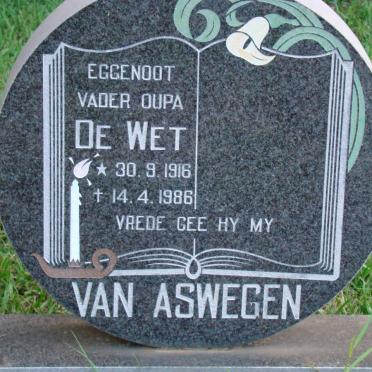 ASWEGEN De Wet, van 1916-1986