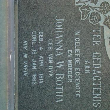 BOTHA Johanna W. nee VAN DYK 1914-1963