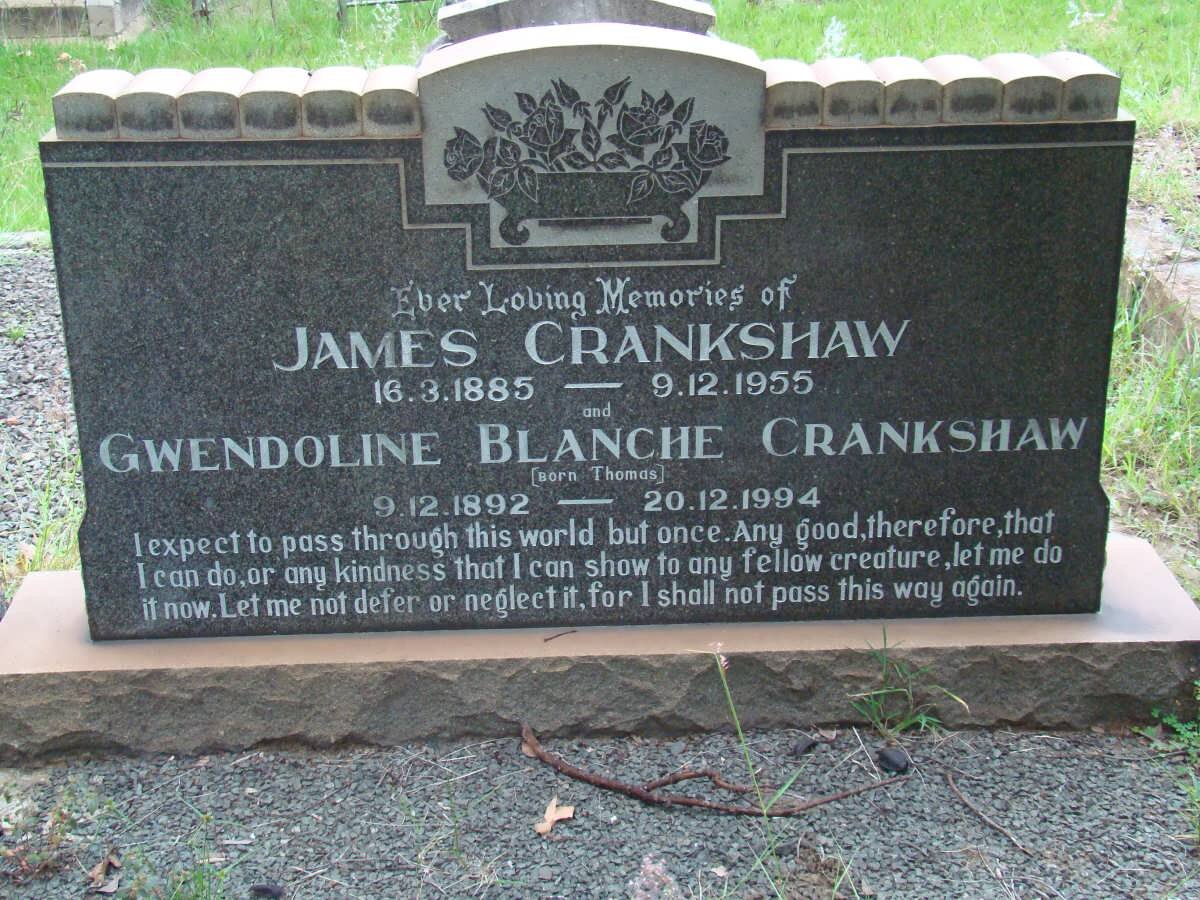 CRANKSHAW James 1885-1955 &amp; Gwendoline Blanche THOMAS 1892-1994