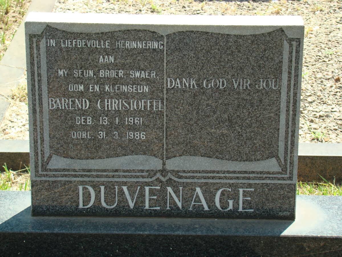 DUVENAGE Barend Christoffel 1961-1986