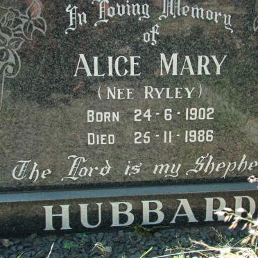 HUBBARD Alice Mary nee RYLEY 1902-1986