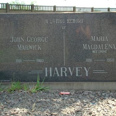 HARVEY John George Marwick 1881-1960 &amp; Maria Magdalena GROVE 1891-1958