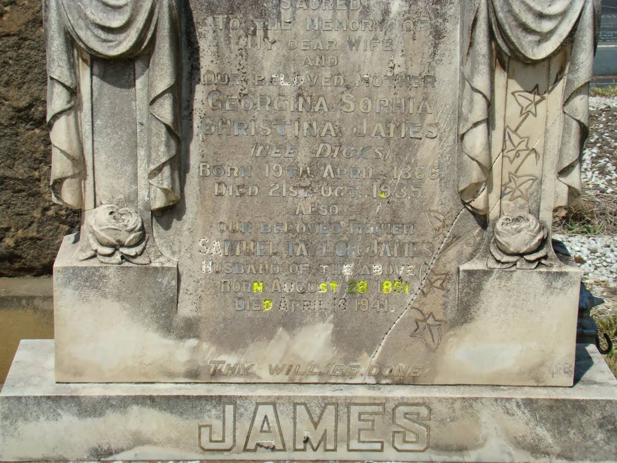 JAMES Samuel Taylor 1851-1941 &amp; Georgina Sophia Christina DICKS 1865-1935