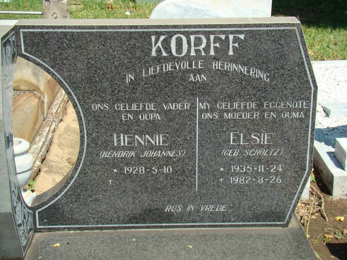 KORFF Hendrik Johannes 1928- &amp; Elsie SCHOLTZ 1935-1982