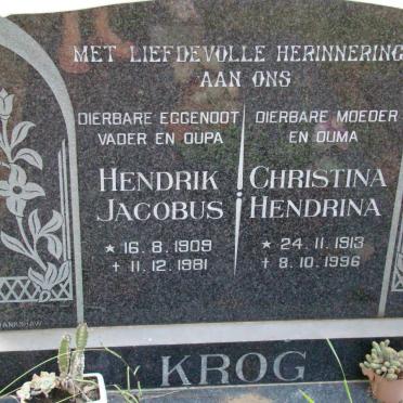 KROG Hendrik Jacobus 1909-1981 &amp; Christina Hendrina 1913-1996
