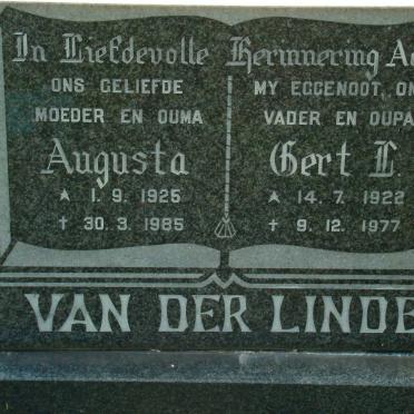 LINDE Gert L., van der 1922-1977 &amp; Augusta 1925-1985