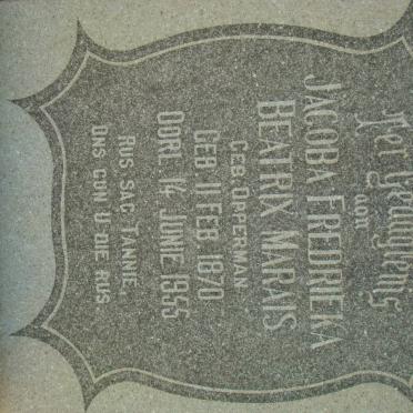 MARAIS Jacoba Fredrieka Beatrix nee OPPERMAN 1870-1955