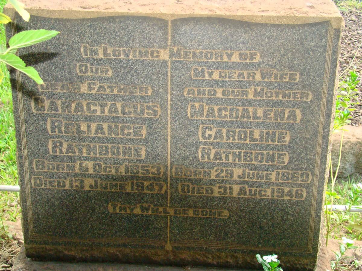 RATHBONE Caractacus Reliance 1853-1947 &amp; Magdalena Caroline 1860-1946