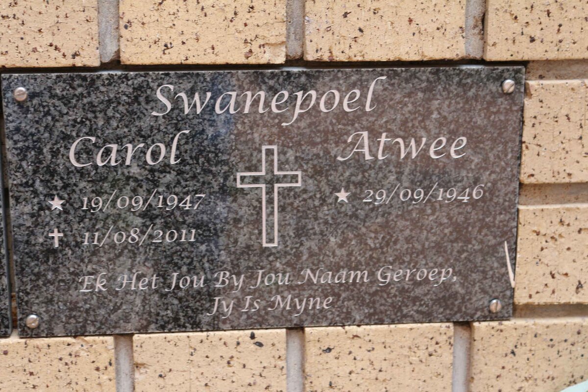 SWANEPOEL Atwee 1946- &amp; Carol 1947-2011