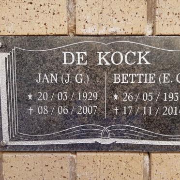 KOCK J.G., de 1929-2007 &amp; E.C. 1931-2014