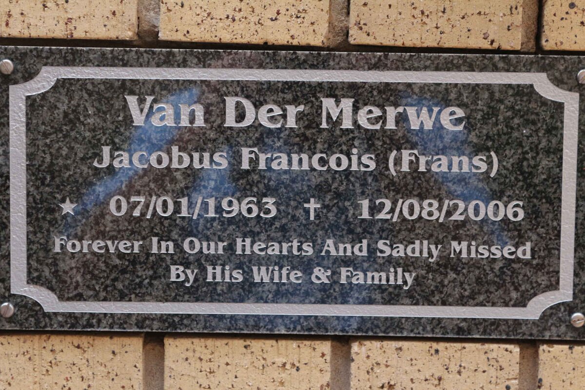 MERWE Jacobus Francois, van der 1963-2006