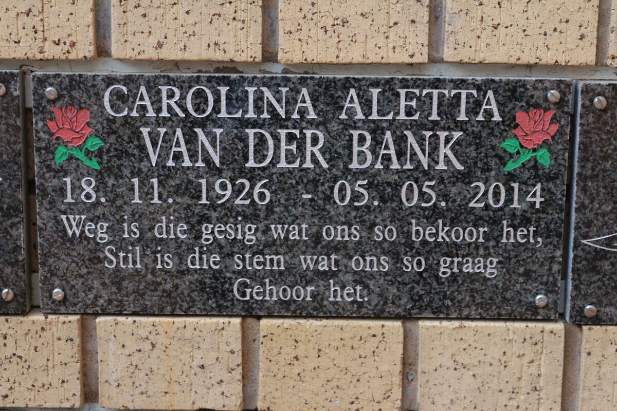BANK Carolina Aletta, van der 1926-2014