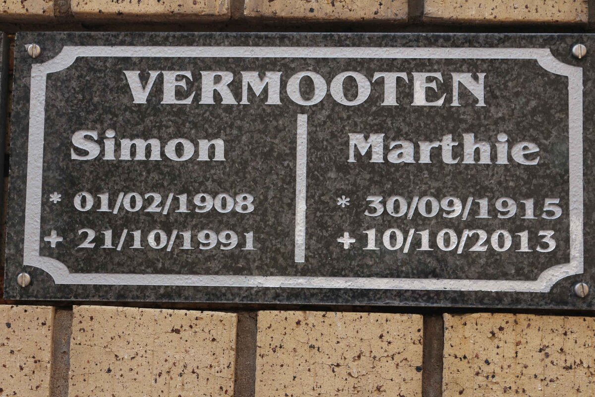 VERMOOTEN Simon 1908-1991 &amp; Marthie 1915-2013