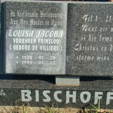 BISCHOFF Louisa Jacoba formerly PRINSLOO nee DE VILLIERS 1928-1999