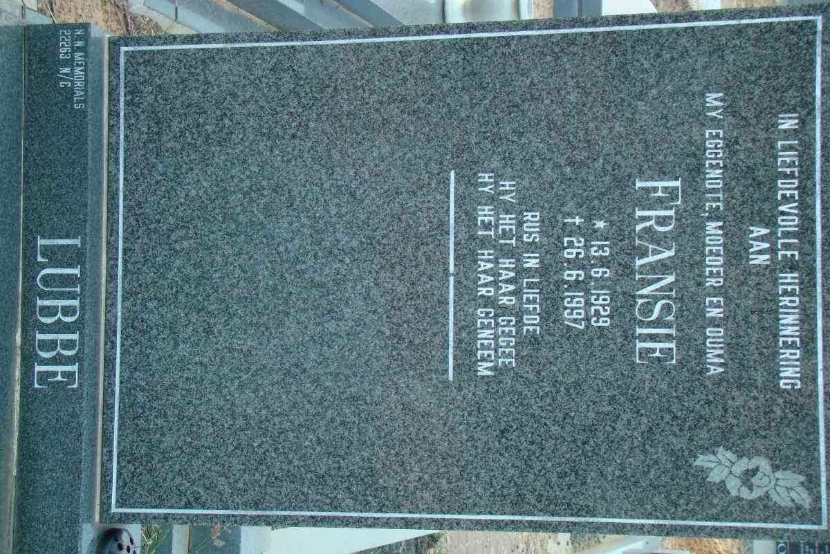 LUBBE Fransie 1929-1997