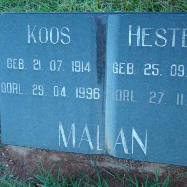 MALAN Koos 1914-1996 &amp; Hester 1928-1997