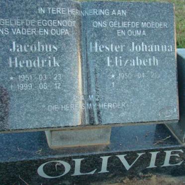 OLIVIER Jacobus Hendrik 1951-1999 &amp; Hester Johanna Elizabeth 1950-