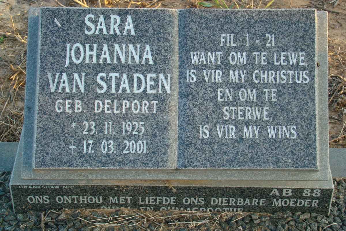 STADEN Sara Johanna, van nee DELPORT 1925-2001