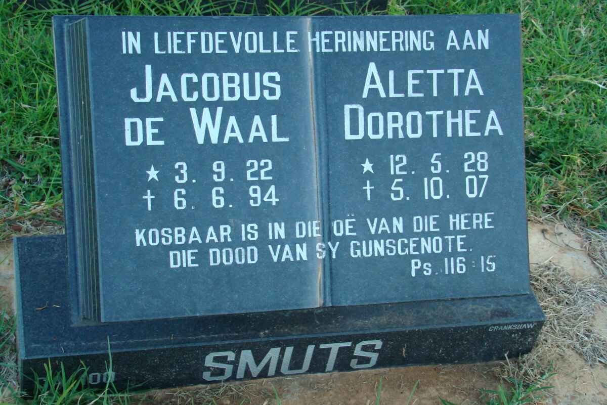 SMUTS Jacobus de Waal 1922-1994 &amp; Aletta Dorothea 1928-2007