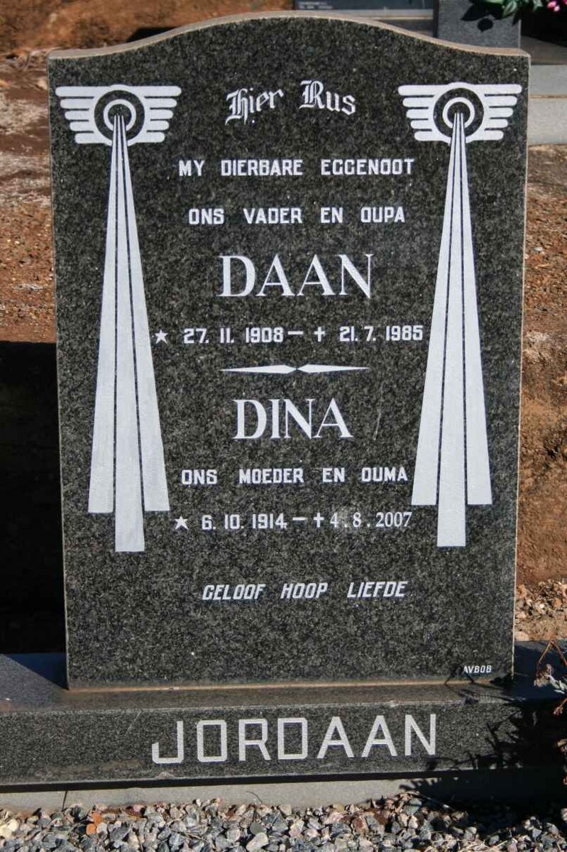 JORDAAN Daan 1908-1985 &amp; Dina 1914-2007