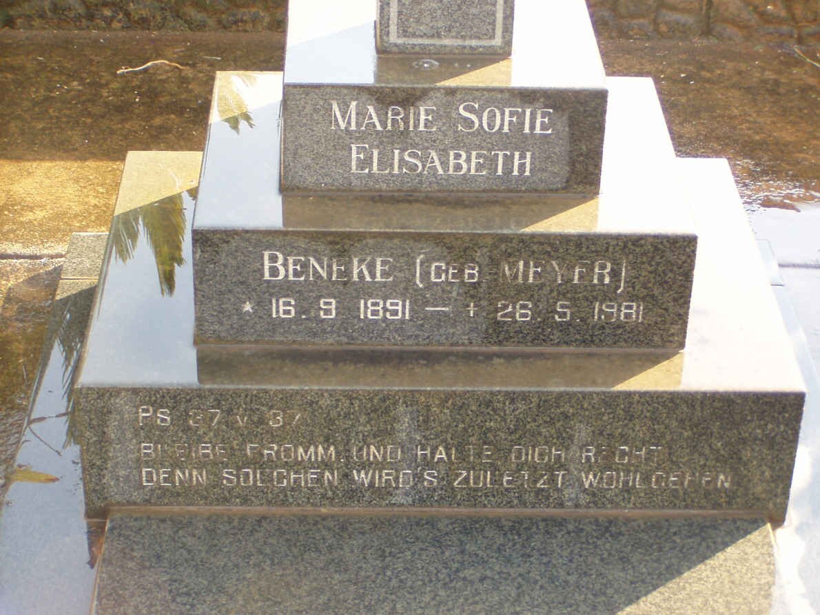 BENEKE Marie Sofie Elisabeth nee MEYER 1891-1981