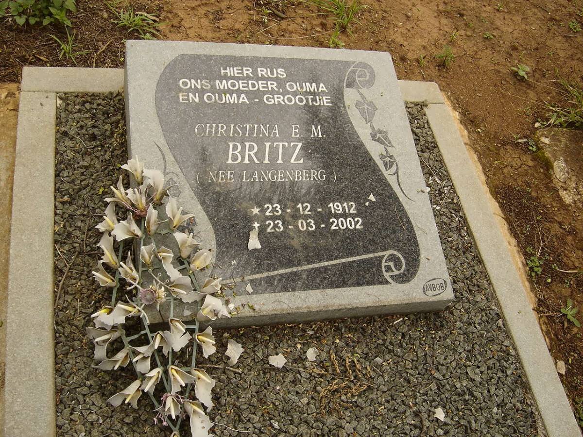 BRITZ Christina E.M. nee LANGENBERG 1912-2002