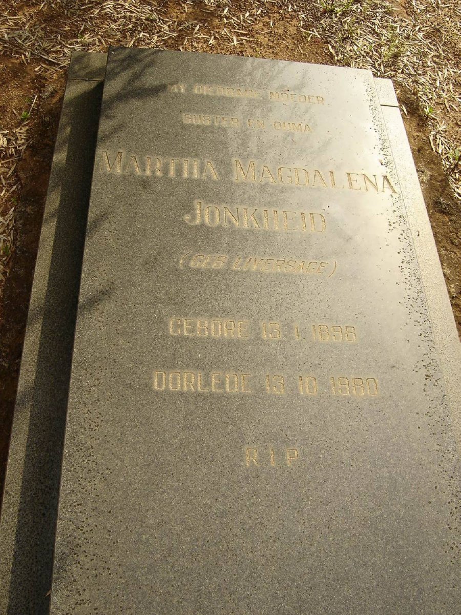 JONKHEID Martha Magdalena nee LIVERSAGE 1896-1980