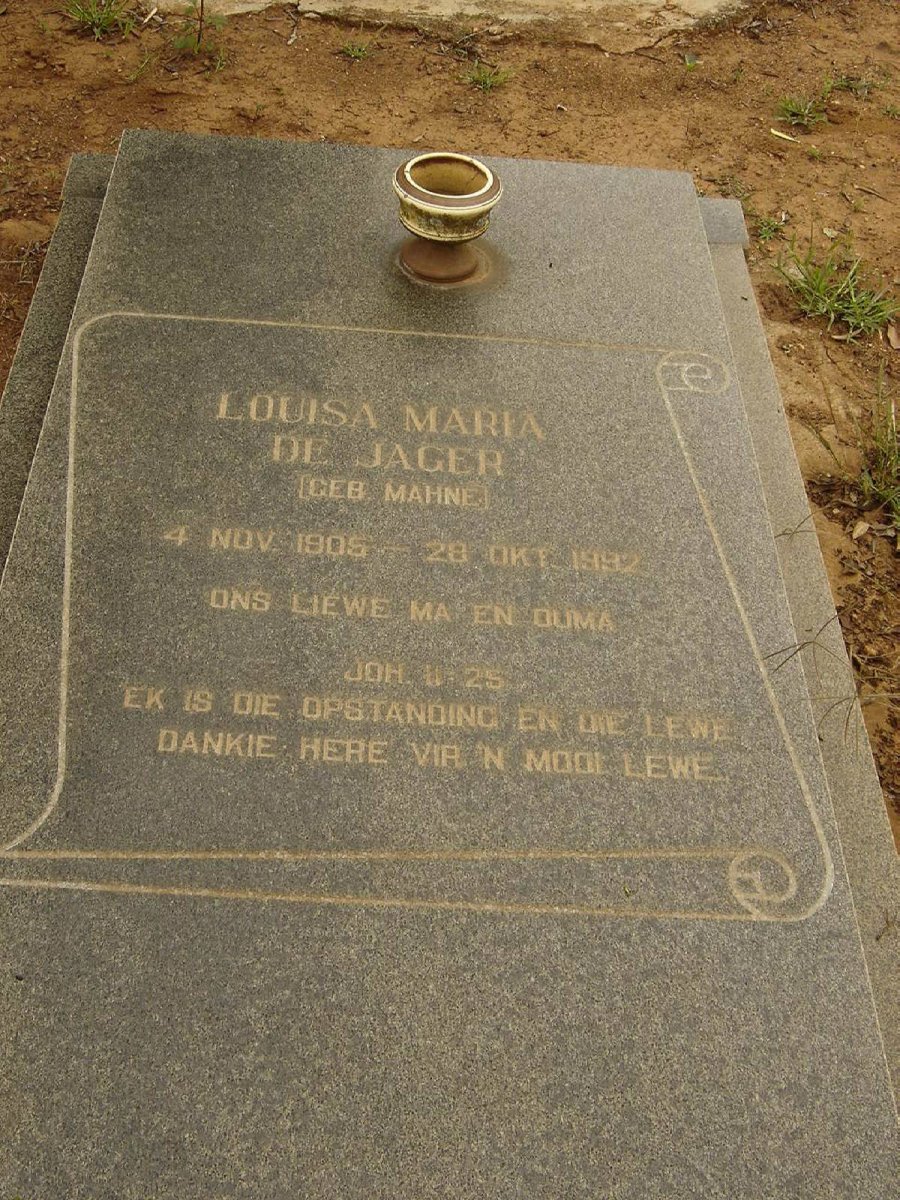 JAGER Louisa Maria, de nee MAHNE 1905-1992
