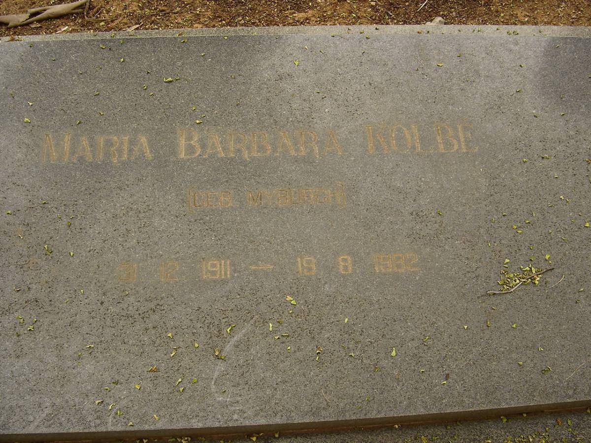 KOLBE Maria Barbara nee MYBURGH 1911-1982