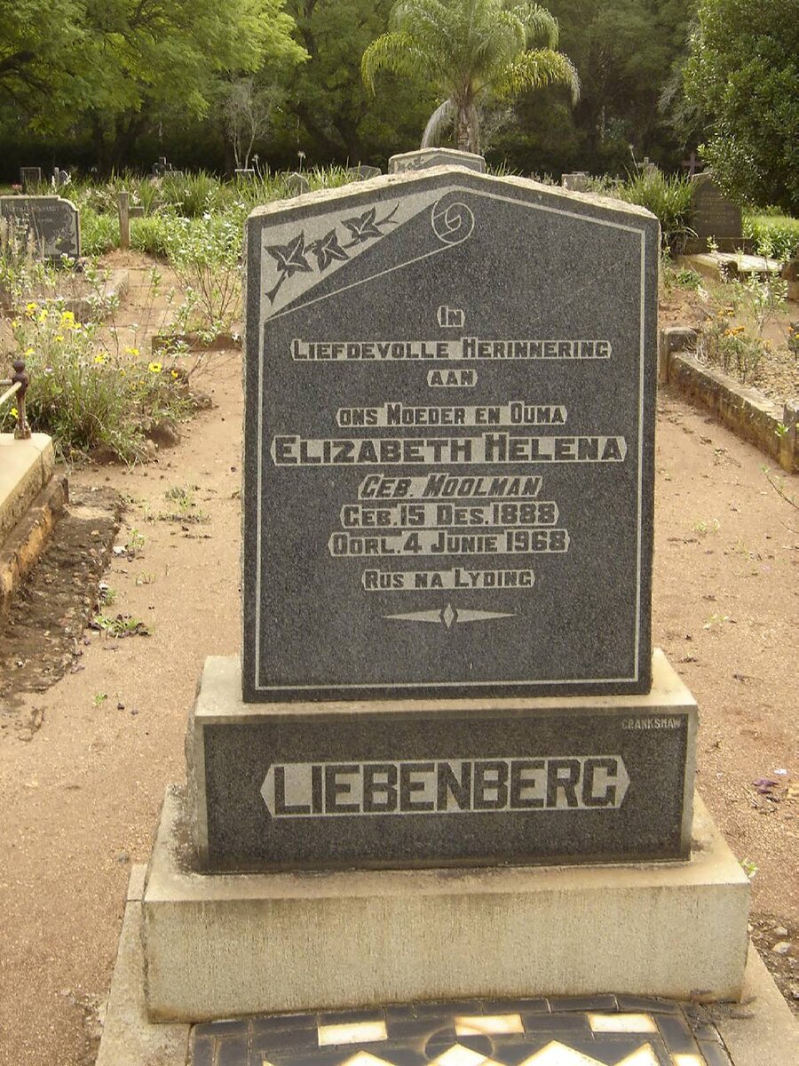 LIEBENBERG Elizabeth Helena nee MOOLMAN 1888-1968