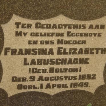 LABUSCHAGNE Fransina Elizabeth nee BOLTON 1892-1949