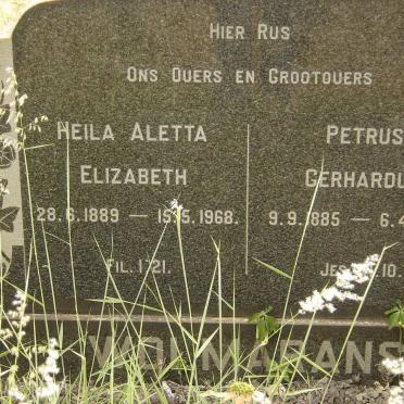 WOLMARANS Petrus Gerhardus 1885-1964 &amp; Heila Aletta Elizabeth 1889-1968