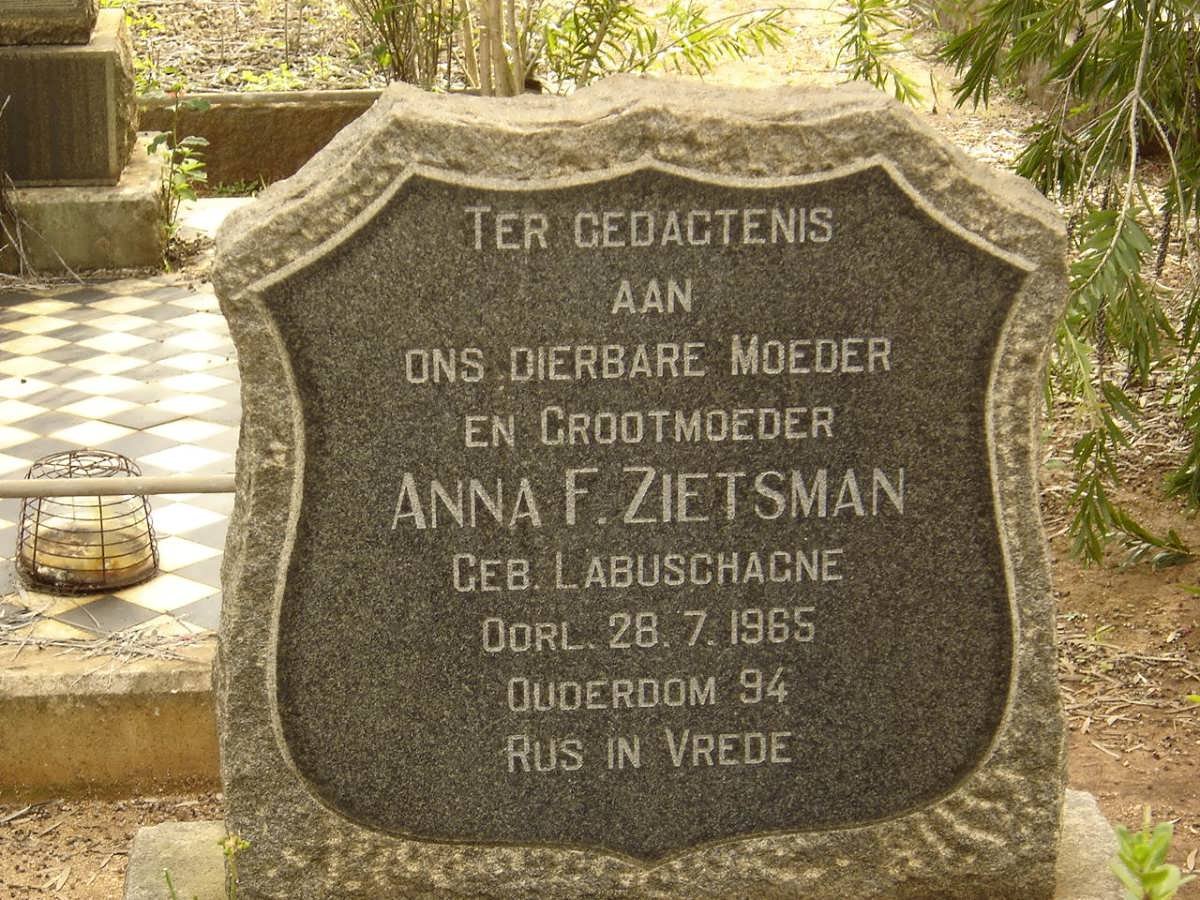 ZIETSMAN Anna F. nee LABUSCHAGNE  -1965