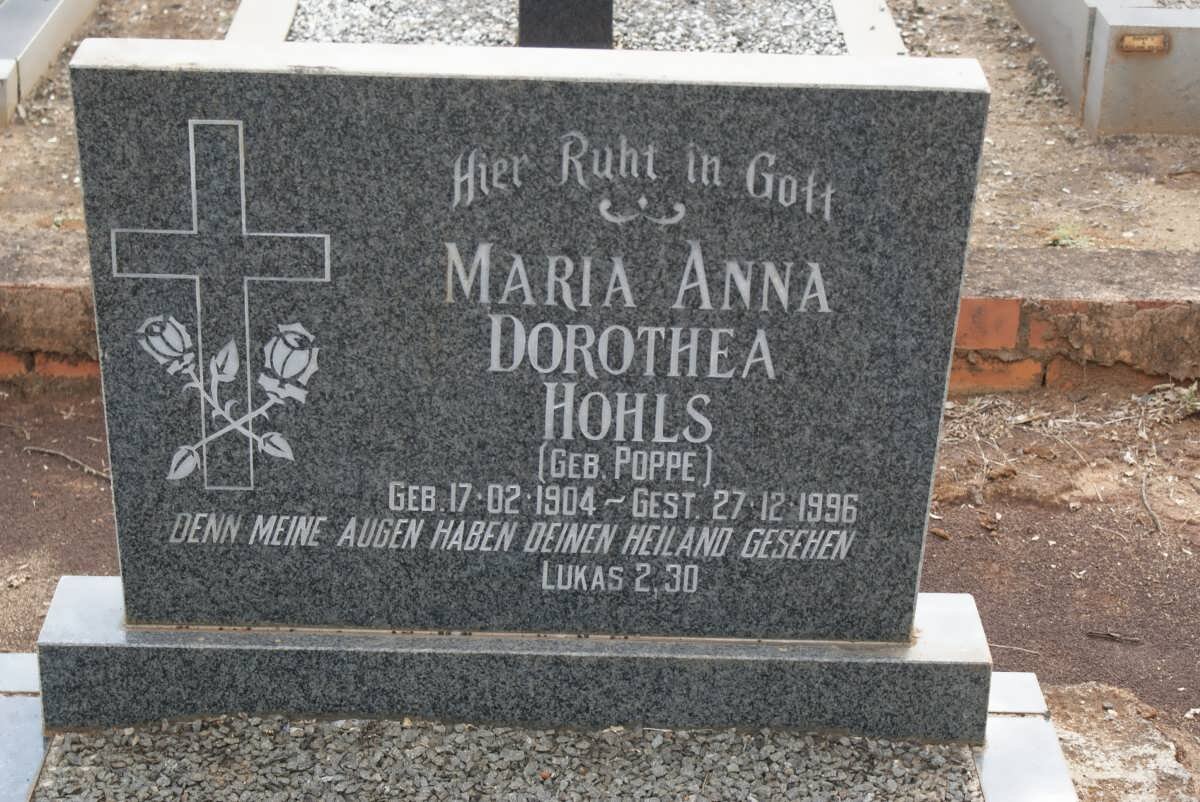 HOHLS Maria Anna Dorothea nee POPPE 1904-1996