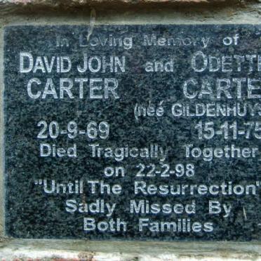 CARTER David John 1969-1998 &amp; Odette GILDENHUYS 1975-1998