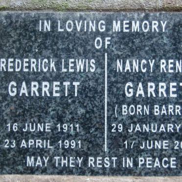 GARRETT Frederick Lewis 1911-1991 &amp; Nancy Rendall BARRETT 1916-2005