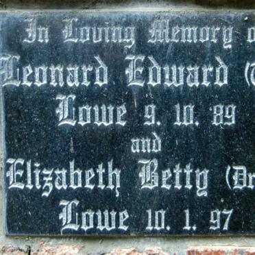 LOWE Leonard Edward -1989 &amp; Elizabeth Betty -1997