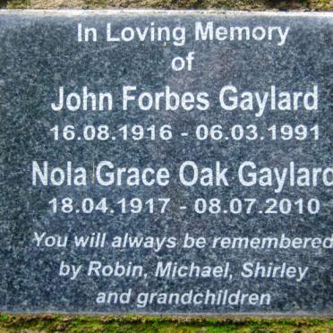 GAYLARD John Forbes 1916-1991 &amp; Nola Grace Oak 1917-2010