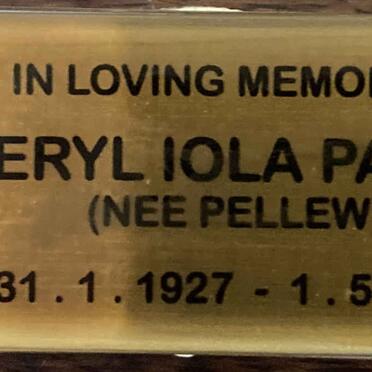 PATRICK Beryl Iola nee PELLEW 1927-2013