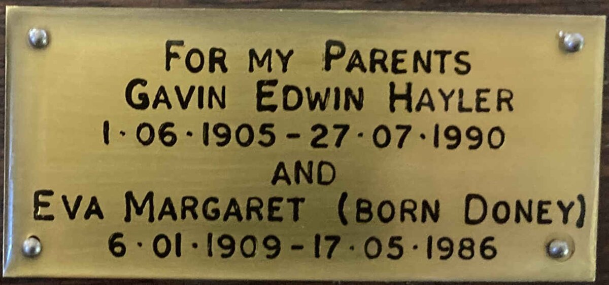 HAYLER Gavin Edwin 1905-1990 & Eva Margaret DONEY 1909-1986