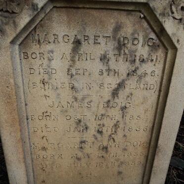 DOIG Margaret 1841-1846 :: DOIG James 1854-1856 :: DOIG Margaret Ann 1855-1859